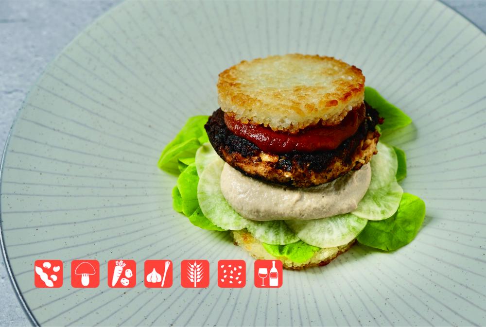 大豆ミートと椎茸のパテのライスバーガー